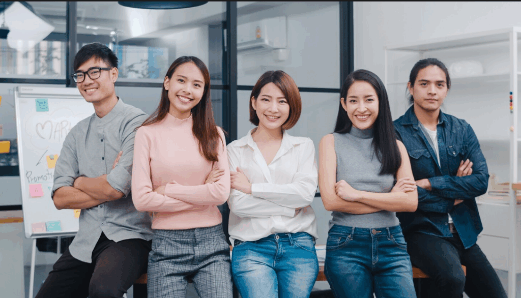 Diverse team of young professionals, representing modern employees and independent contractors.